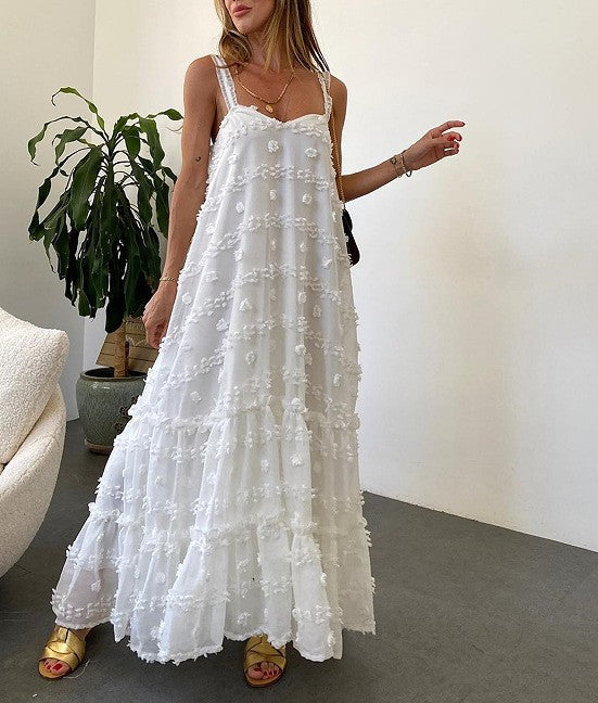 Damen Bodenlanges Sommerkleid mit Rüschendetails und floralem Motiv Drune