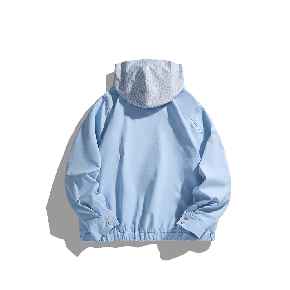 Unisex Leichte Kapuzen-Übergangsjacke mit Karopatch-Brusttasche und elastischem Saum Drune