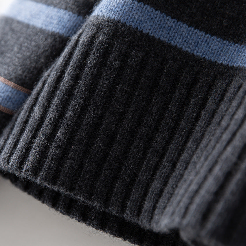 Damen Gestreifter Feinstrick-Pullover mit halbhohem Rippkragen und geripptem Saum Drune
