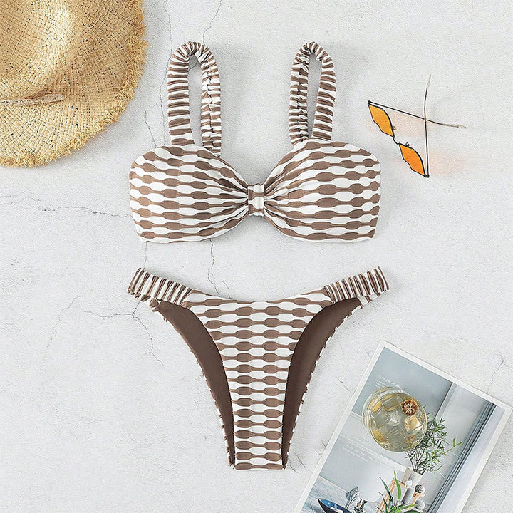 Damen Bandeau-Bikini mit einzigartigem Muster und verstellbaren Trägern Drune