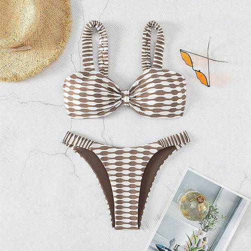 Damen Bandeau-Bikini mit einzigartigem Muster und verstellbaren Trägern Drune