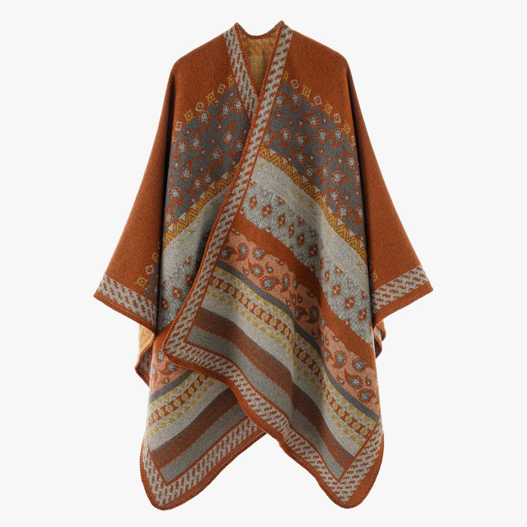 Damen Offenes Jacquard-Cape mit Paisley- und Ethno-Motiv Drune