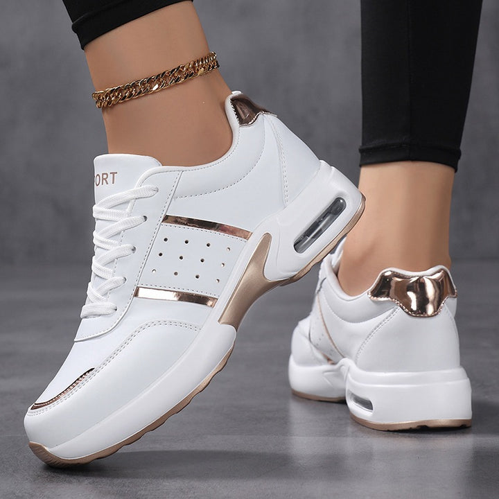 Damen Plateau‑Sneaker mit luftgepolsteter Dämpfung, Lederoptik & Metallic‑Akzenten Drune