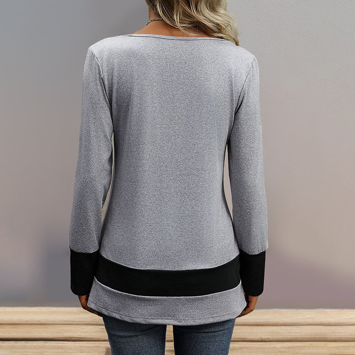 Damen Longsleeve mit tiefem V-Ausschnitt, Zierknopfleiste und Kontrastbordüren Drune