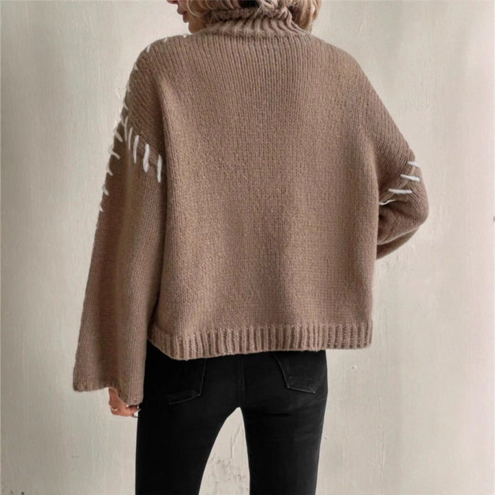Damen Strickpullover mit breiten Ärmeln und hohem Kragen Drune