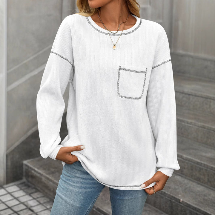 Damen gemütlicher Langarm-Pullover mit Brusttasche Drune