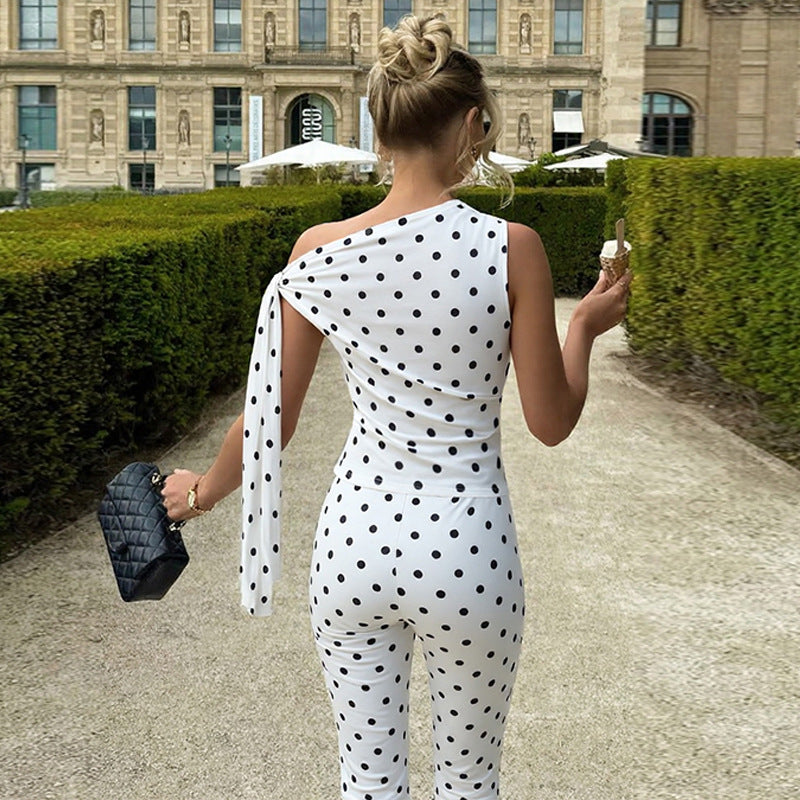 Damen Polka-Dot-Einteiler mit asymmetrischem Schnitt Drune