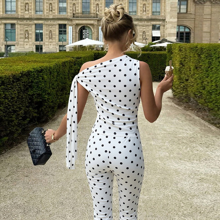 Damen Polka-Dot-Einteiler mit asymmetrischem Schnitt Drune