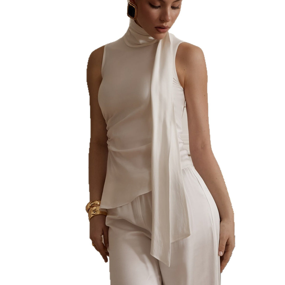 Damen Elegante und figurumspielende Bluse mit Halstuch Drune