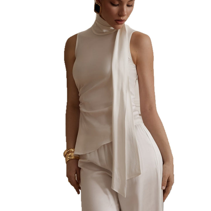 Damen Elegante und figurumspielende Bluse mit Halstuch Drune