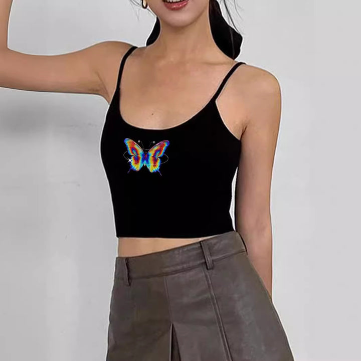 Damen Crop-Top mit motivierendem Statementdruck und feinen Spaghettiträgern Drune
