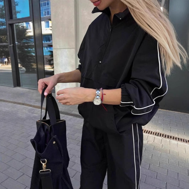 Damen leichtes Half-Zip Windbreaker-Oberteil mit Kängurutasche, elastischen Bündchen und seitlicher Paspel Drune
