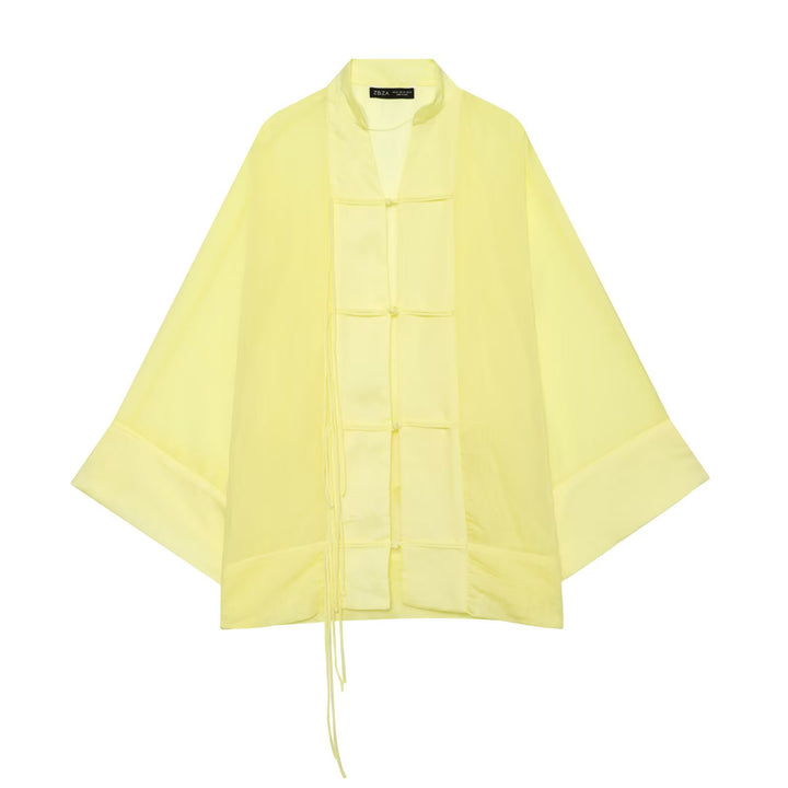Damen Weites Kimono‑Cape aus leichter Chiffon‑Optik mit dekorativen Knotenverschlüssen Drune