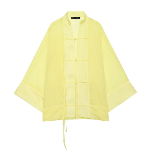 Damen Weites Kimono‑Cape aus leichter Chiffon‑Optik mit dekorativen Knotenverschlüssen Drune