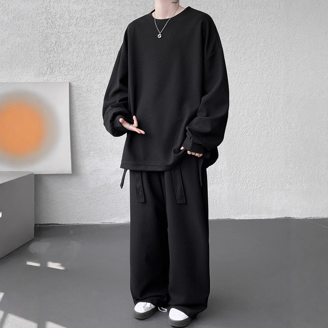 Unisex Lässiges Oversize Lounge-Set aus Waffelstrick mit Cargo-Bindungen Drune