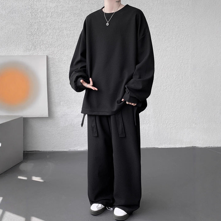 Unisex Lässiges Oversize Lounge-Set aus Waffelstrick mit Cargo-Bindungen Drune