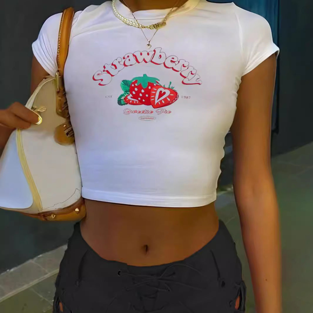 Damen Crop-T-Shirt mit inspirierendem Aufdruck und figurbetontem Schnitt Drune