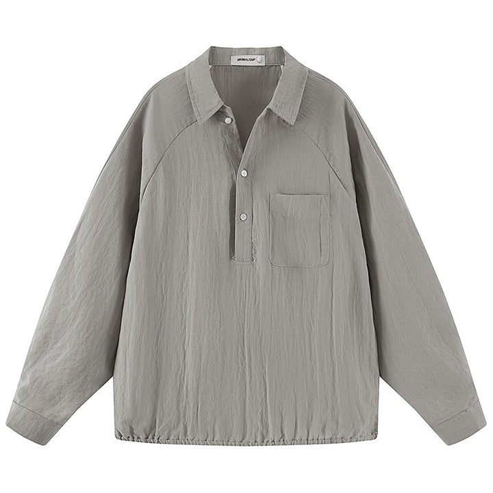 Herren Leichtes Oversize-Halbplacket-Hemd mit Brusttasche & elastischem Saum Drune