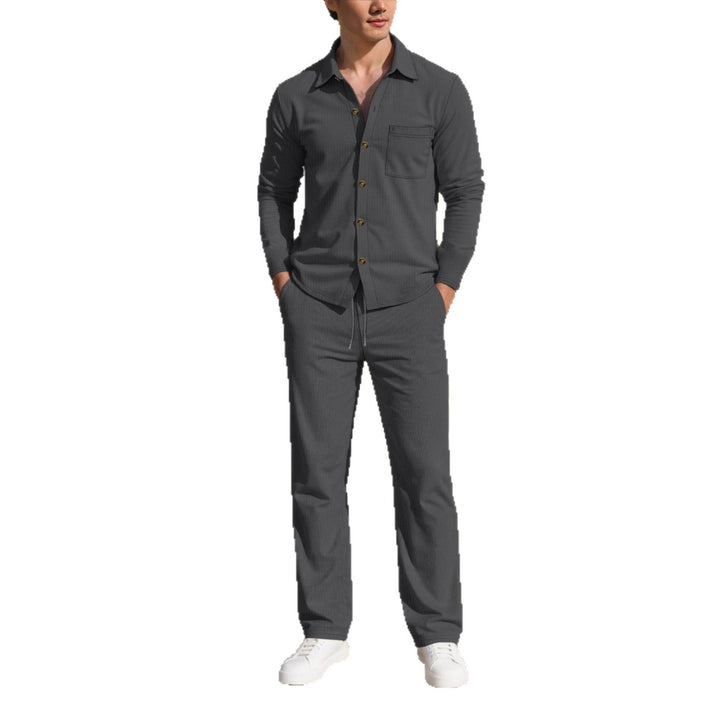 Herren eleganter Freizeitanzug mit strukturierter Oberfläche und praktischen Taschen Drune