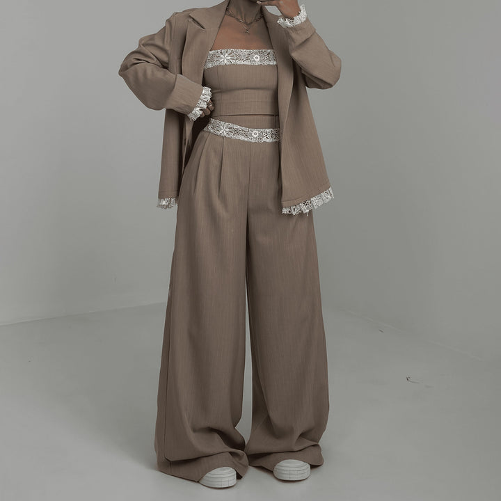 Damen Elegantes Zweiteiliges Set mit Spitzen-Details Drune