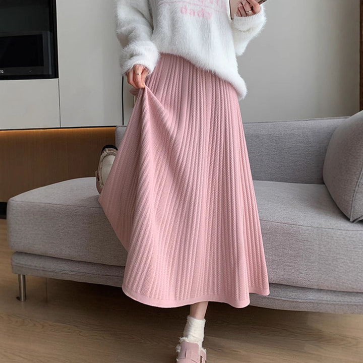 Damen Eleganter Plissee-Midirock mit hohem Bund Drune