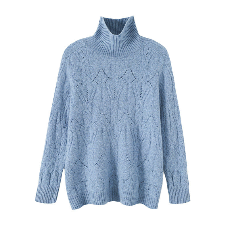 Damen Weicher Mohair‑Optik Oversize‑Rollkragenpullover mit Ajour‑Zopfstruktur Drune