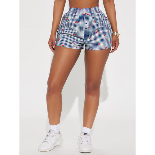 Damen Shorts mit fröhlichem Karomuster und verspieltem Fruchtprint Drune