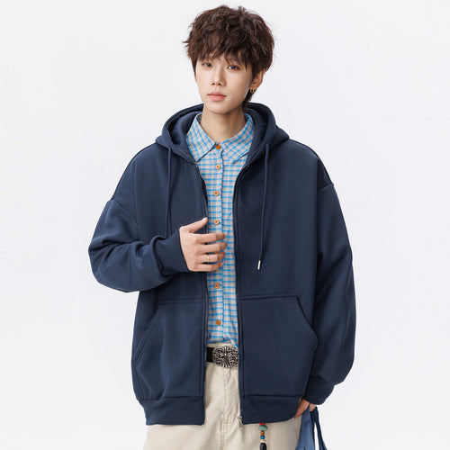 Unisex Oversize Kapuzen-Sweatjacke mit durchgehendem Reißverschluss, Kängurutaschen und gerippten Bündchen Drune