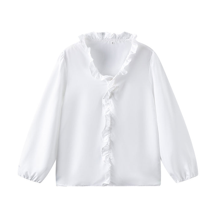 Damen Bluse mit Rüschendetails und elegantem Stehkragen Drune