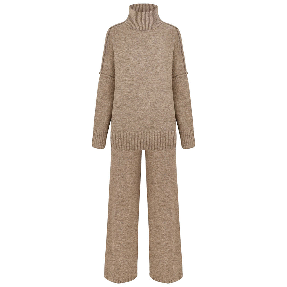Damen Elegantes Strickensemble mit hohem Kragen und weitem Schnitt Drune