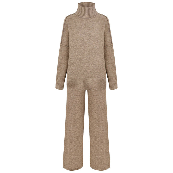 Damen Lässiger Strickanzug mit hohem Kragen und weitem Bein Drune