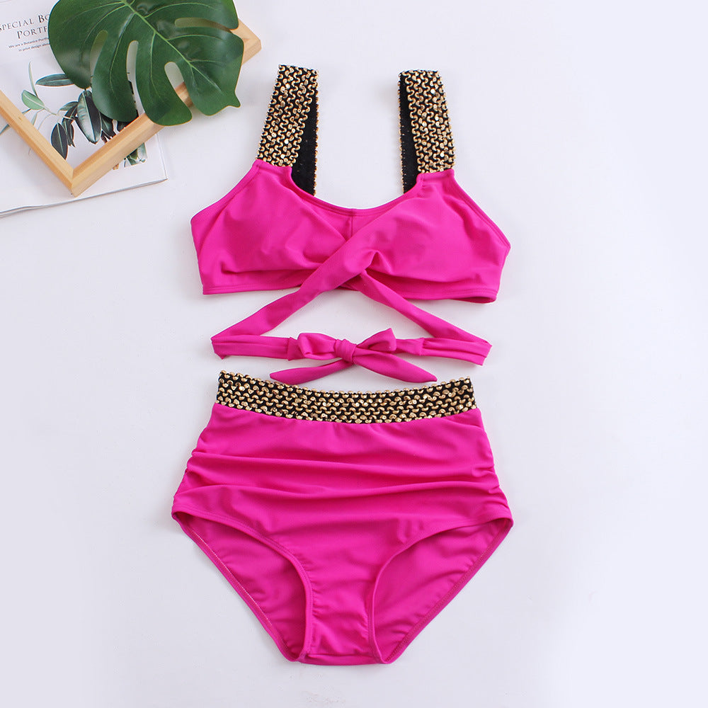 Damen Hochtailliertes Bikini-Set mit stilvollem Wickel-Oberteil Drune