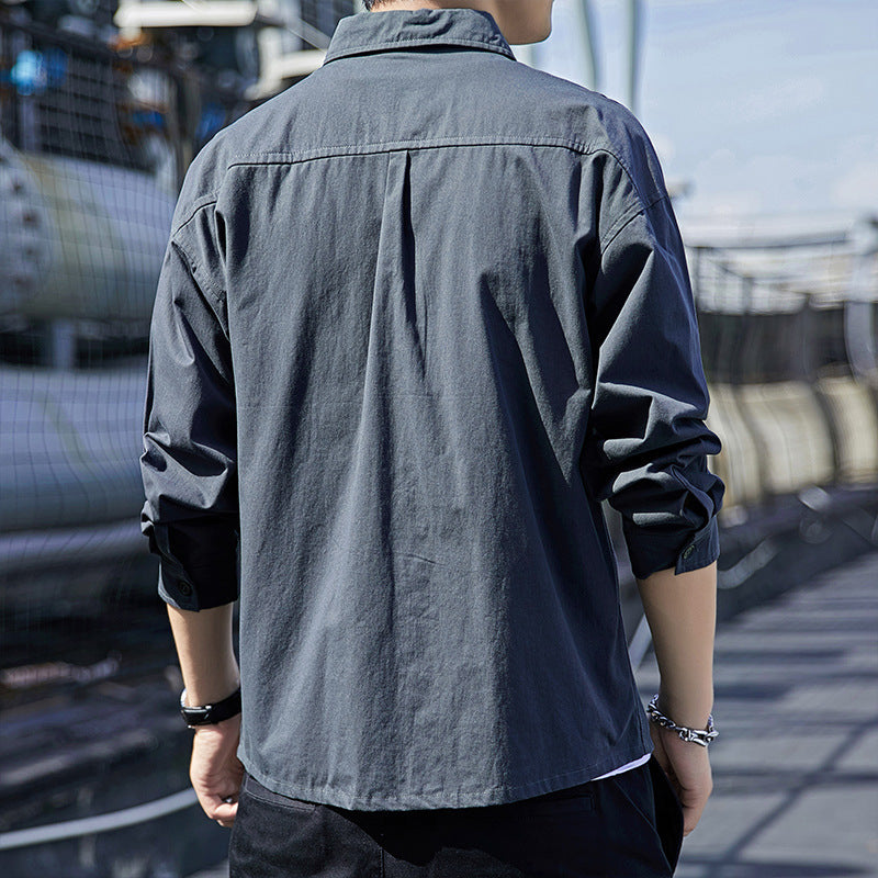 Herren Lässiges Overshirt im Utility‑Look mit Brustklappen und Hemdkragen Drune