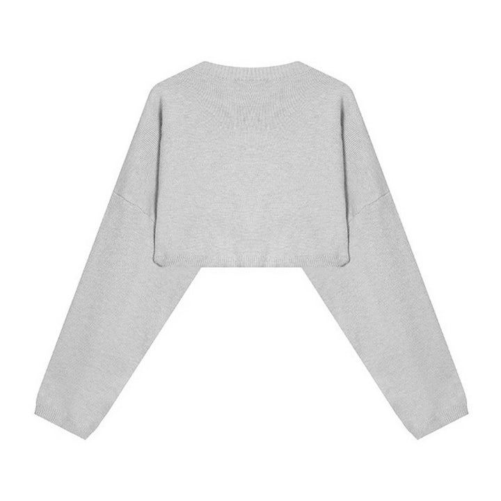 Damen Cropped Strickpullover mit weiten Raglanärmeln und Statement-Schriftzug Drune