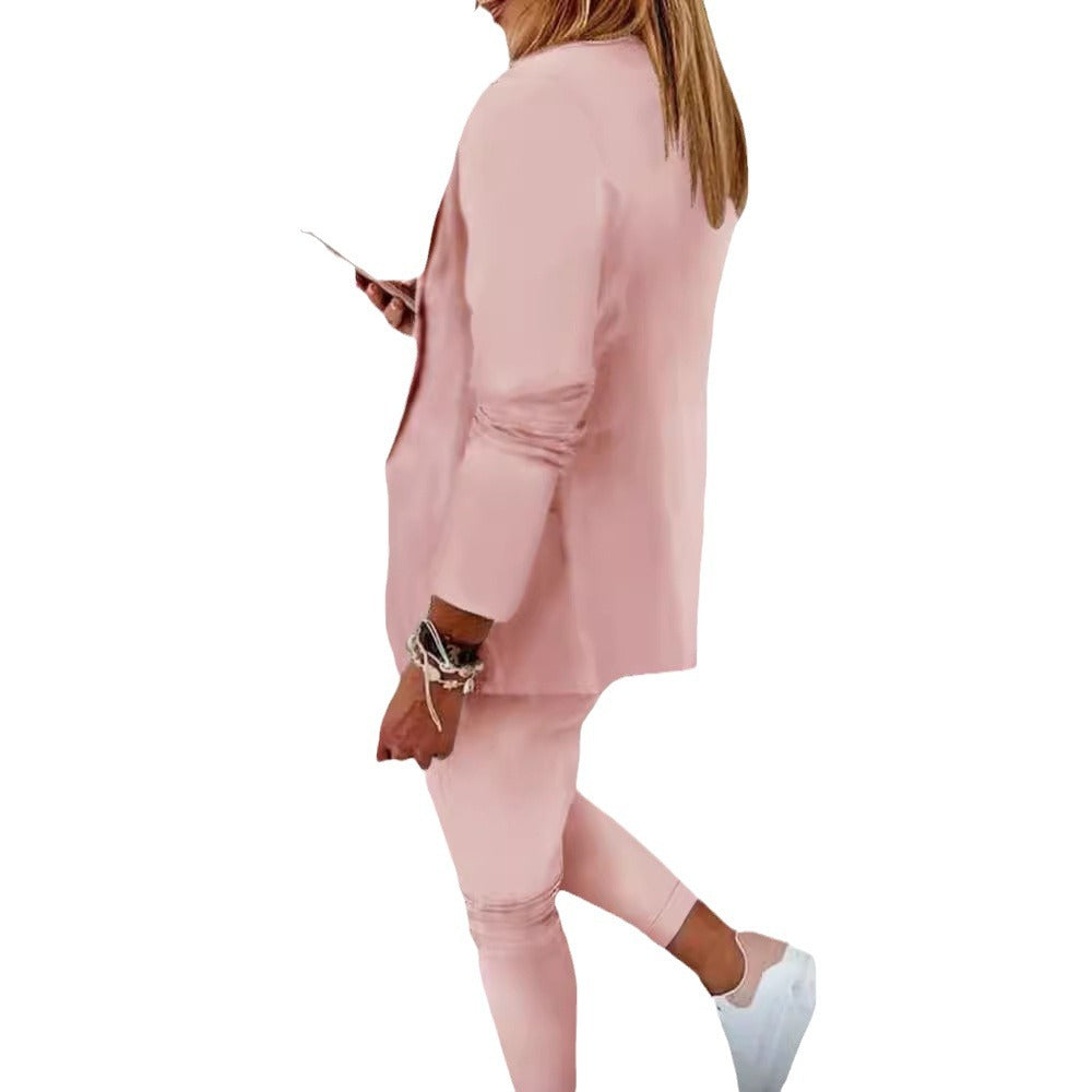 Damen nan zweiteiliges Blazer-Jogger-Set mit tailliertem Blazer und elastischer Bundhose Drune