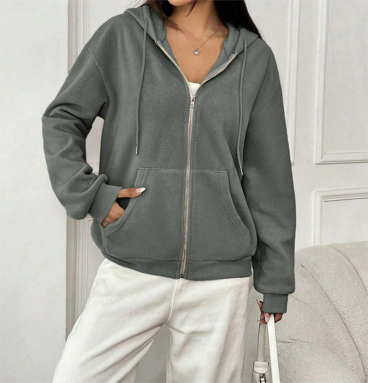Damen Fleecejacke mit kapuze und praktischen Taschen Drune