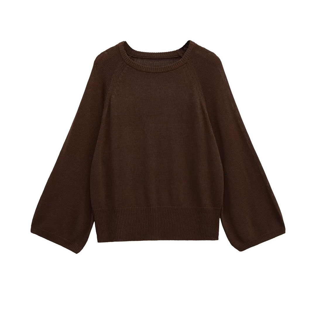 Damen lässiger Pullover mit ballonförmigen Ärmeln und feinem Strick Drune