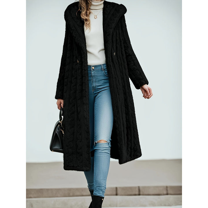 Damen Langer Strickmantel mit hohem Kragen und flauschiger Textur Drune
