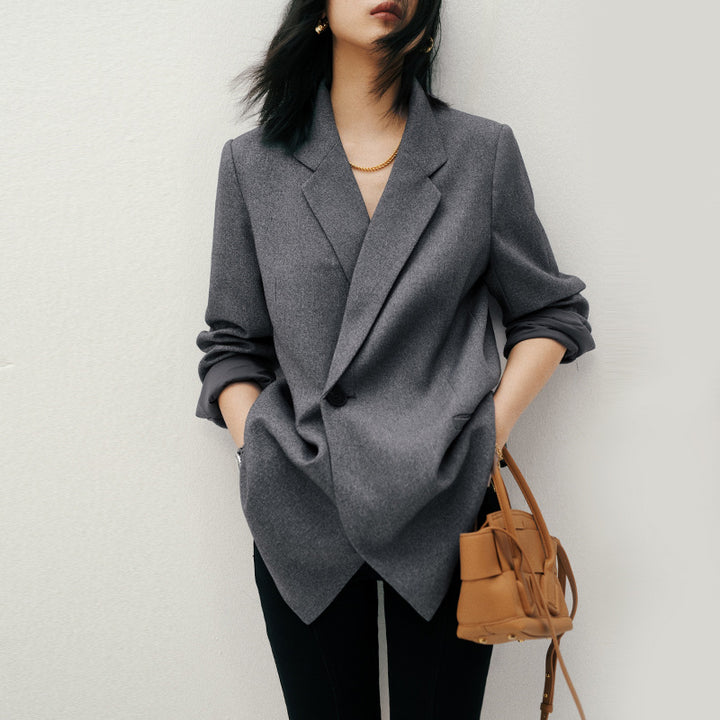 Damen Oversize-Longblazer mit Ein-Knopf‑Verschluss, gerader Silhouette und Leistentaschen Drune