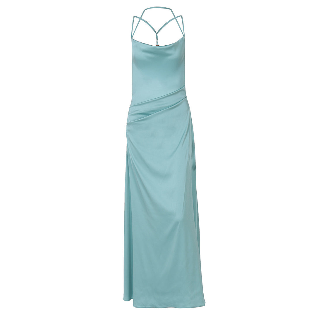 Damen Elegantes Satin-Maxikleid mit raffinierten Spaghetti-Trägern Drune