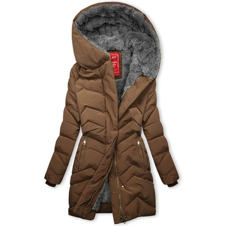Damen Lange gefütterte Winterjacke mit hohem Kragen und kuscheligem Innenfutter Drune