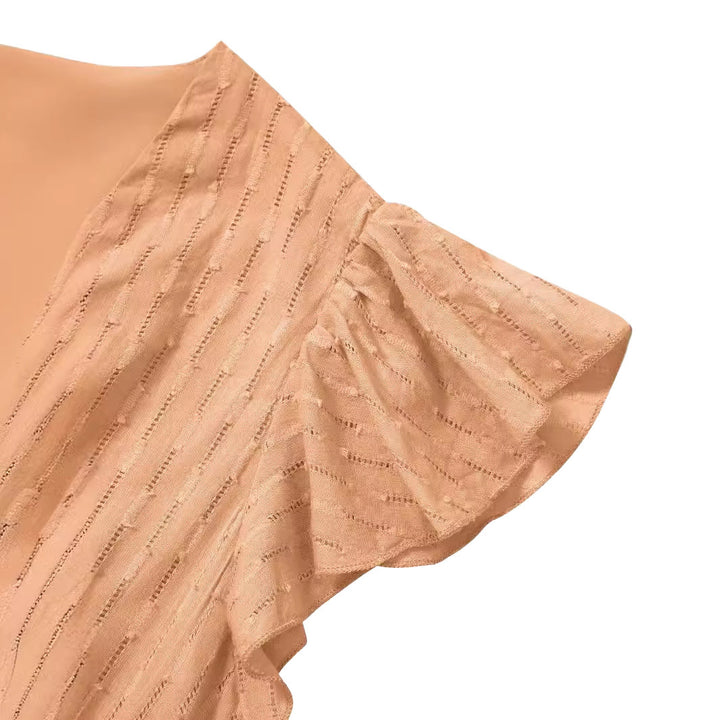 Damen luftiges Midi-Kleid mit Rüschendetails und Knopfleiste Drune
