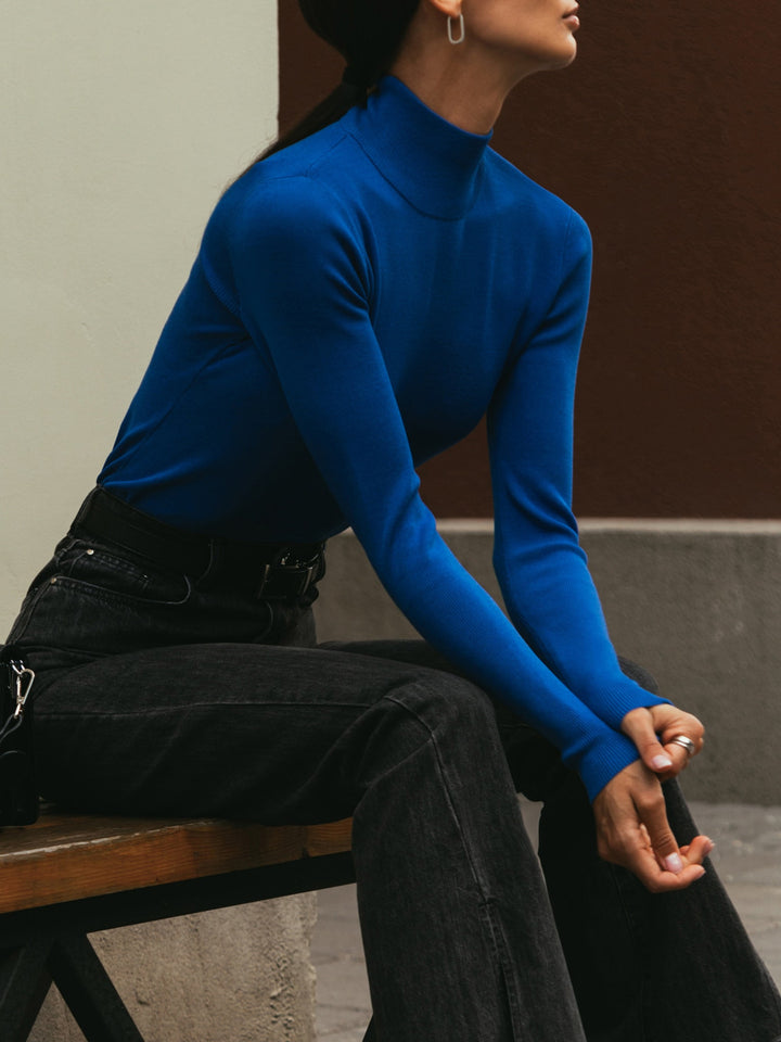 Damen Modischer Rollkragenpullover aus weicher Baumwolle Drune