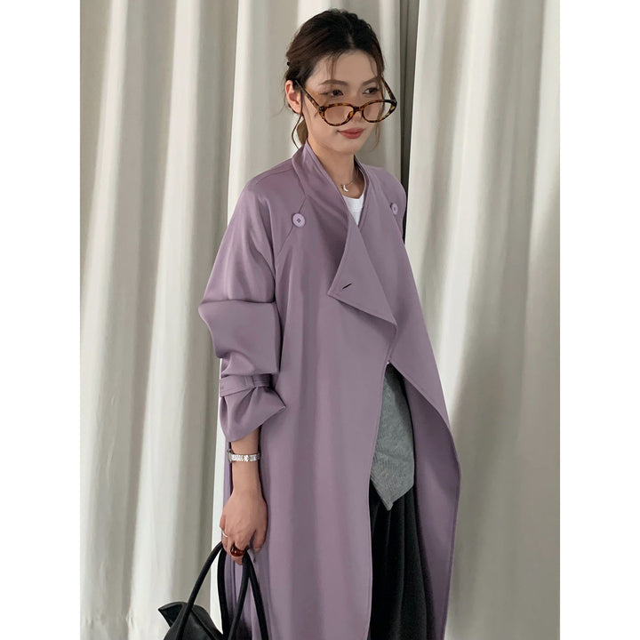 Damen Oversized Trenchcoat mit Taillengürtel Reverskragen und verstellbaren Manschetten Drune