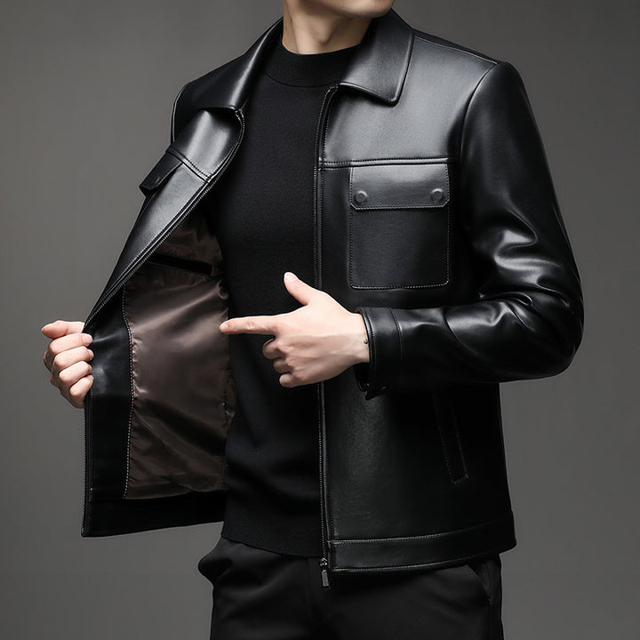 Herren Glatte Lederoptik-Blouson mit Brustklappen und Reißverschluss Drune