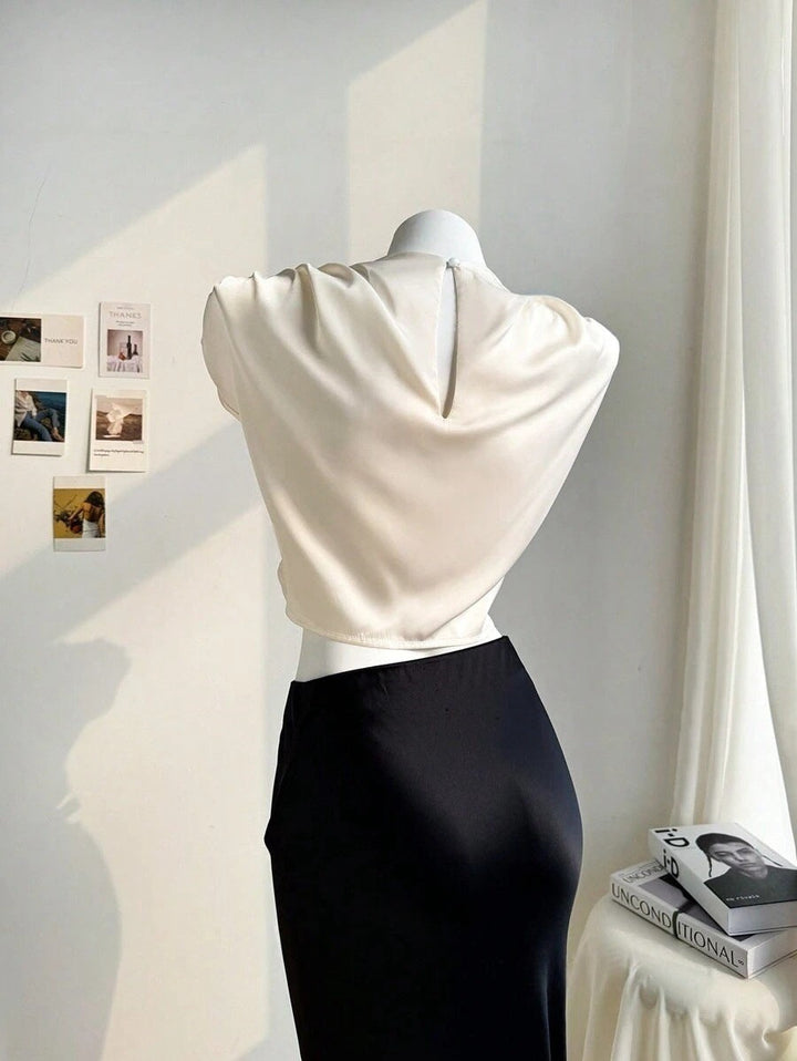 Drune | Satin Faux Seide Kurzhemd Top