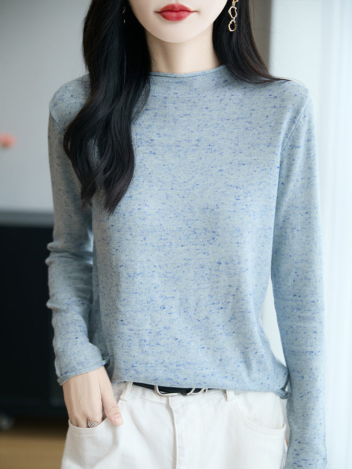 Damen Minimalistischer Nep-Strick-Longsleeve mit kurzem Stehkragen Drune