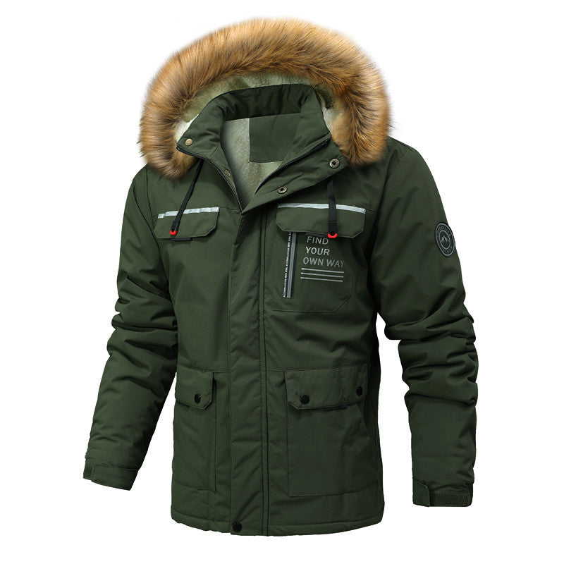 Herren Thermo-Parka im Expeditionstil mit abnehmbarer Kunstfellkapuze und Multifunktions-Taschen Drune
