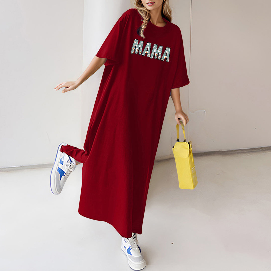 Damen nan florales Statement-Maxikleid im Oversize-T-Shirt-Stil mit Rundhalsausschnitt Drune