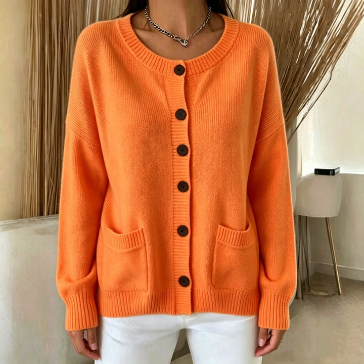 Damen Knopf-Cardigan mit Rundhals, aufgesetzten Taschen und Raglanärmeln Drune